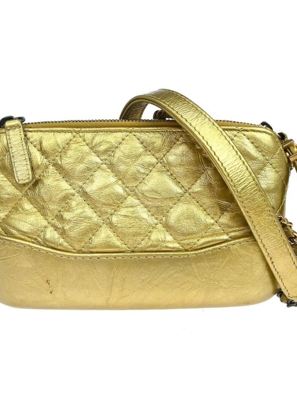 Chanel Gold Lambskin Double Zip Chain WOC Shoulder Bag